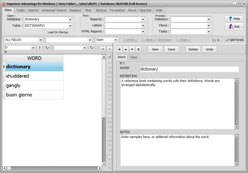 Diary Note Book Software for Windows PCs dictionary